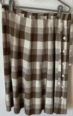 チェック フレアスカート ブラウン 白 9号 M 美品 上品