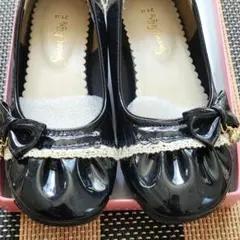 フォーマルバレーシューズ21cmブラック　レース　ストラップパンプス
