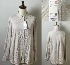 新品 定価2,990円 ユニクロ レーヨン プリント ブラウス 長袖 シャツ L