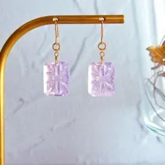 ハニーフラット様　宝石質✨スコロライト　バックカービング　ピアス　14kgf