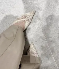 ZARA 刺繍＆レースキトンヒールシューズ パンプス ミュール ヒール 36