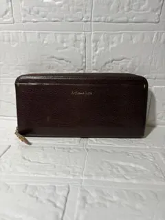 ダークブラウン レザー 長財布 ゴールドファスナー