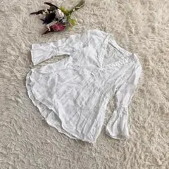 『120% lino』七分袖ブラウスシャツ　リネン100%　麻100%　透け感