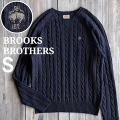 美品 ブルックスブラザーズ ウール ケーブルニットセーター S ネイビー
