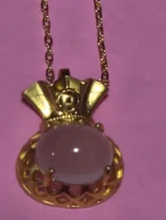 天然カルセドニー カボション ネックレス ゴールド調 アンティークデザイン