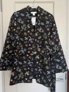 H&M ノーカラー ジャケット 黒 刺繍のサムネイル