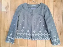 Techichiテチチ 刺繍ノーカラージャケット グレー　フォーマル羽織お祝い事