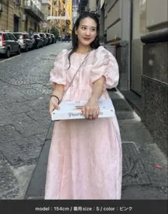 ANDRESD バブルスリーブジャガードドレス