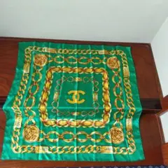 CHANEL チェーン柄 グリーンスカーフ 約90cm