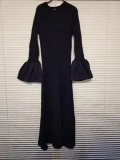 ミラオーウェン　ネイビー ロングニットワンピース