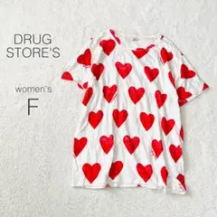 【ドラッグストアーズ】ハート柄Tシャツ 半袖 クルーネック 綿100 カジュアル