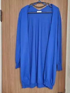 ロングカーディガン ブルー Lサイズ ポケット付き 羽織り