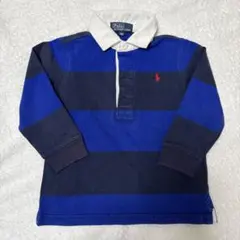 ポロバイラルフローレン ラガーシャツ 90 青紺 ボーダー 長袖 ポニー
