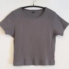 ユニクロ リブ ミニ丈 ショート丈 トップス 半袖Tシャツ チャコールグレー S