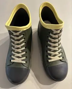 オリーブグリーン・イエロー ハイカットレインシューズ　22cm