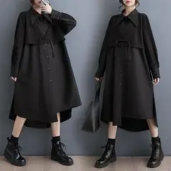 今年らしいコーデ 長袖 フェイクインナー シャツワンピース おしゃれ 着痩せ