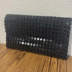 ブラック クラッチバッグ 円形ビーズ装飾 パーティバッグ 黒 ブラック