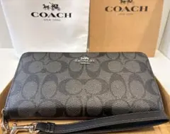 COACH コーチ　シグネチャー ブラックスモーク長財布 取り外し可ストラップのサムネイル