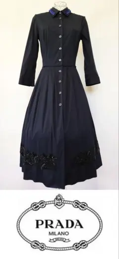 PRADA 刺繍入りロングシャツ ワンピース 極美品プラダ2025 刺繍入りロングシャツワンピース春夏コレクション