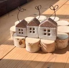 ミニチュア　おうち　ハウス　置物　ワイヤー　ハンドメイド　ベージュ　ホワイト　白