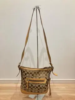 【人気】COACH コーチ ショルダーバッグ キャンバス×レザー ベージュ