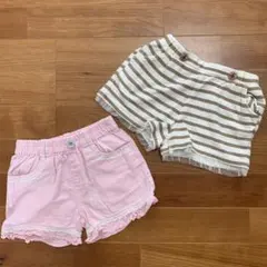 女の子　ハーフパンツ2点セット（ストライプ・ピンク）　サイズ110 夏向け