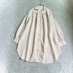 美品【コットンハウスアヤ】繊細　リネン100% ギャザーブラウス　チュニックのサムネイル