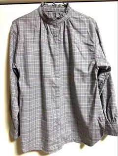 samansa mos2 blue グレー系チェック柄長袖シャツ