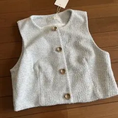ZARA 水色 ツイード ノースリーブベスト