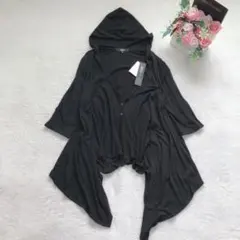 アズールバイマウジー 五分袖カーディガン フード イレギュラーヘム シンプル 黒