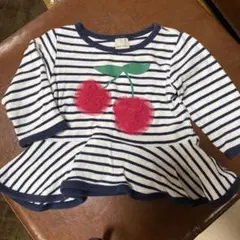 petit main チェリー柄ストライプトップス 100