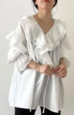 付け襟風ビッグカラーフリルブラウスチュニック