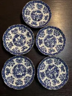 お値下げしました。伊万里焼き　青と白の花柄なます皿 5枚セット