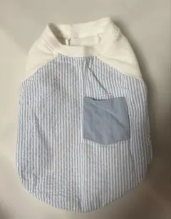 小型犬用フード付き犬服 アイボリーと青のストライプ