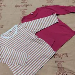 オレンジと白のストライプTシャツと赤のTシャツセット