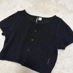 ブラック レース編み カーディガン XS