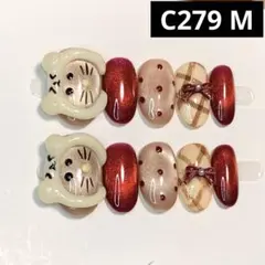 現品ネイルチップ　ショートオーバル　キティちゃんドットリボンマグネット推し地雷系