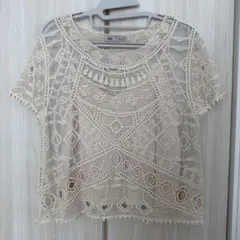 ZARA アイボリー レース 半袖トップス
