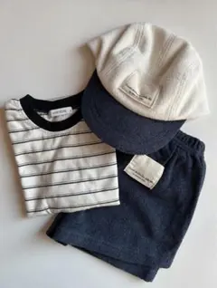 minirobe ストライプ半袖Tシャツ・ショートパンツ・帽子セット