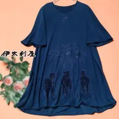 伊太利屋 パワーネット チュニック ゼブラ ヤシの木 刺繍 ゆったりネイビーのサムネイル