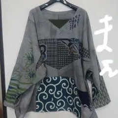 大島紬 パッチワーク チュニック 着物リメイク 紺系 L - メルカリ
