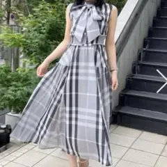 AnMILLE アンミール ビッグチェックリボンOP ワンピース グレー