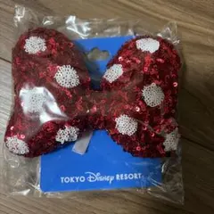 ディズニー　ヘアゴム　赤　スパンコール　リボン　ミニー