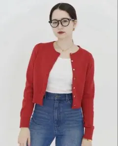Tina jojun レッド ニットカーディガン 長袖 ハートボタン