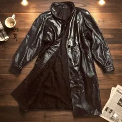 高級 大きいサイズ 美品 ソフトレザー 軽量 黒 ロングコート レザーコート