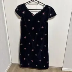 ベロア 花柄 ミニワンピース
