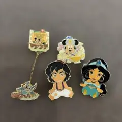 アラジン・ジャスミン・ミッキー・スティッチ ピンバッジ4個セット