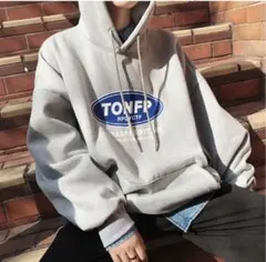TONFP ロゴプリント グレー パーカー