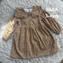 ZARA コーデュロイワンピース 花柄 オレンジ 104cm