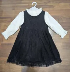 キッズフォーマル　黒レースワンピース+白ブラウス　100
